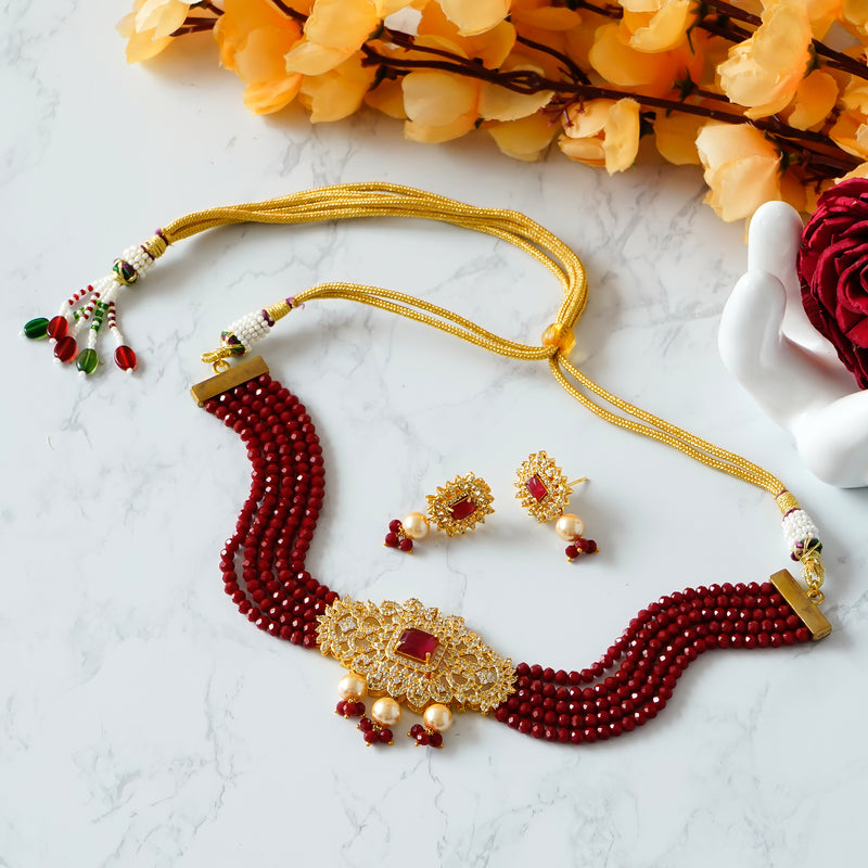 Gold-plated Maroon Jewel Set  (Pack of 1)