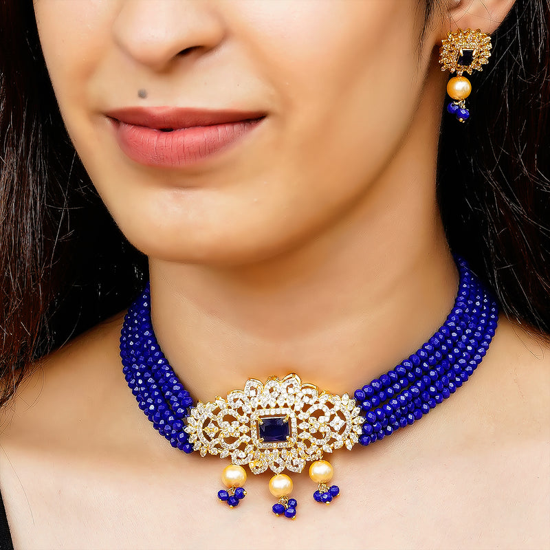 Gold-plated Blue Jewel Set  (Pack of 1)
