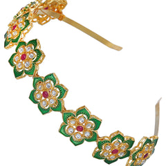 Gold Plated Brass Hairband/Mathapatti Hair Band  (Green)