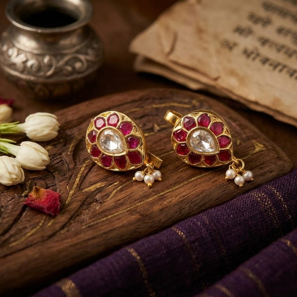 Elegant Jadau Kundan Teardrop Bugadi Earrings