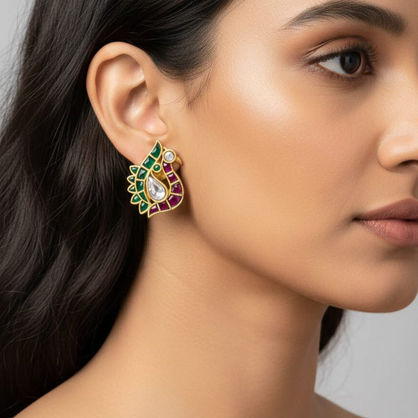 The Mayura Collection: Traditional Kundan & Multi-Gemstone Peacock Studs
