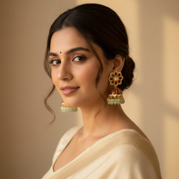 Majestic Jadau Kundan Floral Studded Jadau Kundan Jhumka Earrings