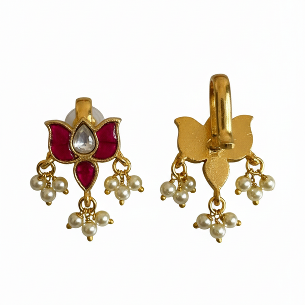 Elegant Lotus Bugadi Earrings with Pearls | Ahoora
