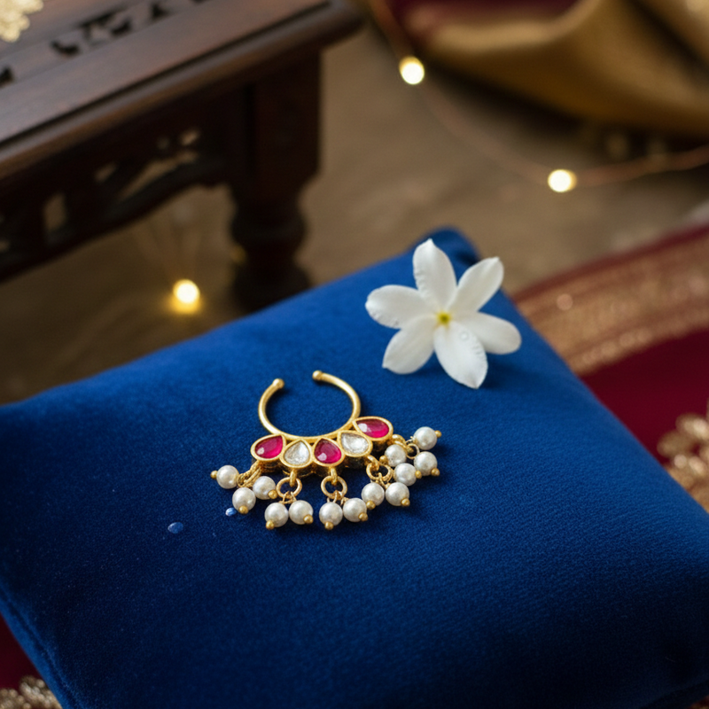 Elegant Guttapusalu Jadau Septum Nose Ring - No Piercing Required