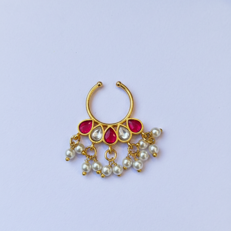 Elegant Guttapusalu Jadau Septum Nose Ring - No Piercing Required