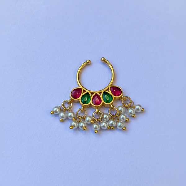 Elegant Guttapusalu Jadau Septum Nose Ring - No Piercing Required