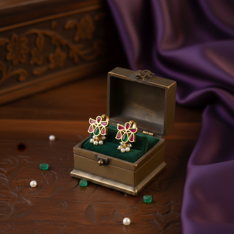 Jadau Kundan Teardrop Bugadi Earrings - Elegant Style