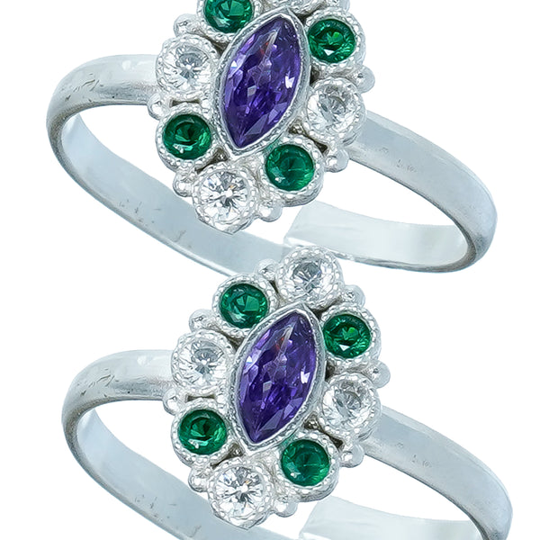 Bichiya Diamond Silver Plated Toe Ring Set