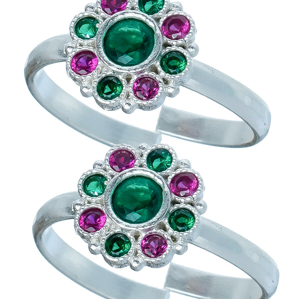 Bichiya Diamond Silver Plated Toe Ring Set