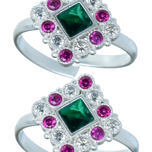 Bichiya Diamond Silver Plated Toe Ring Set
