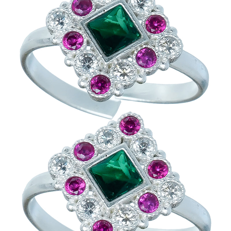 Bichiya Diamond Silver Plated Toe Ring Set