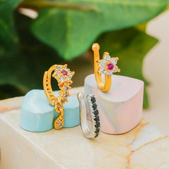 Silver oxidized Nose pin non piercing Oxidised Clip on nose ring Stud for women