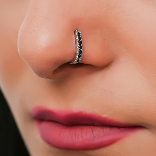 Silver oxidized Nose pin non piercing Oxidised Clip on nose ring Stud for women