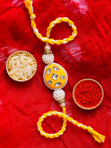 Kundan Pearl Rakhi – Free Chawal & Kumkum