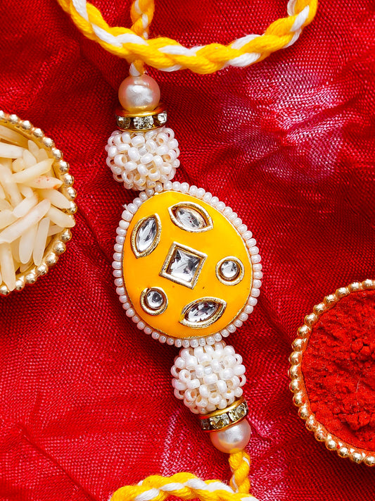 Kundan Pearl Rakhi – Free Chawal & Kumkum