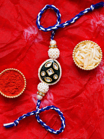 Kundan Pearl Rakhi – Free Chawal & Kumkum