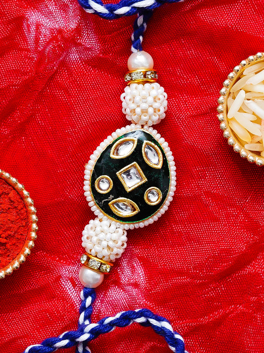 Kundan Pearl Rakhi – Free Chawal & Kumkum