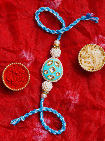 Kundan Pearl Rakhi – Free Chawal & Kumkum