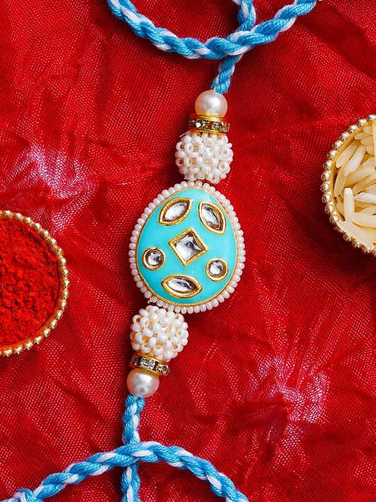 Kundan Pearl Rakhi – Free Chawal & Kumkum