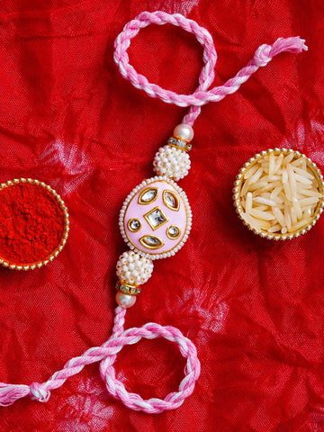 Kundan Pearl Rakhi – Free Chawal & Kumkum