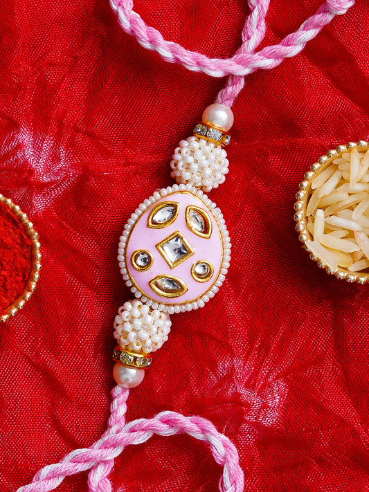 Kundan Pearl Rakhi – Free Chawal & Kumkum