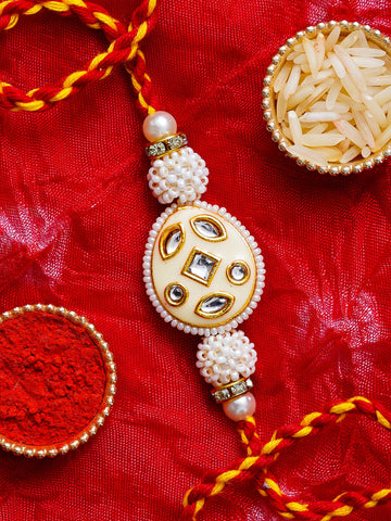 Kundan Pearl Rakhi – Free Chawal & Kumkum