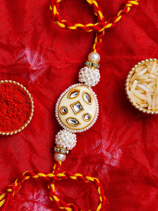 Kundan Pearl Rakhi – Free Chawal & Kumkum