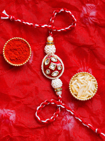 Kundan Pearl Rakhi – Free Chawal & Kumkum