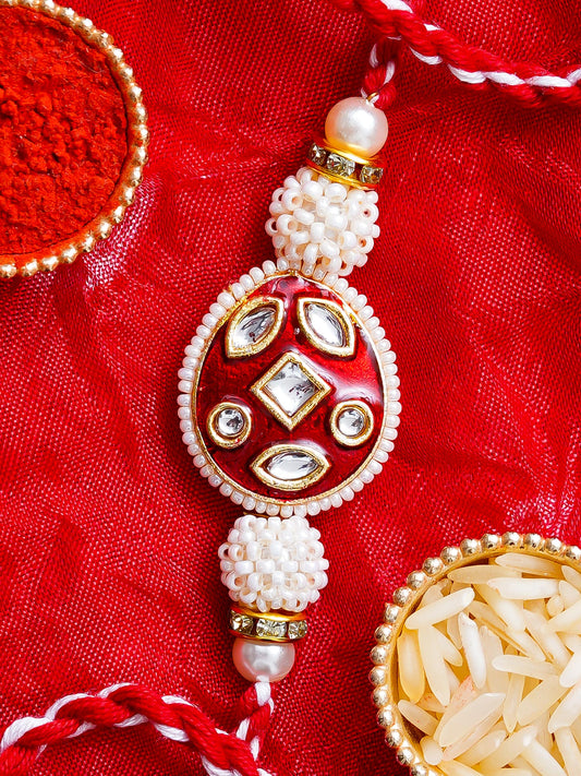 Kundan Pearl Rakhi – Free Chawal & Kumkum