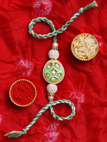 Kundan Pearl Rakhi – Free Chawal & Kumkum