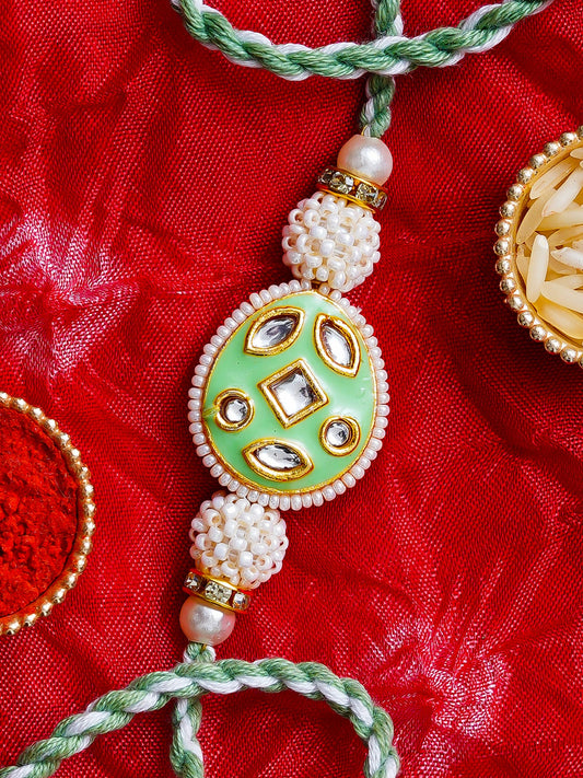 Kundan Pearl Rakhi – Free Chawal & Kumkum