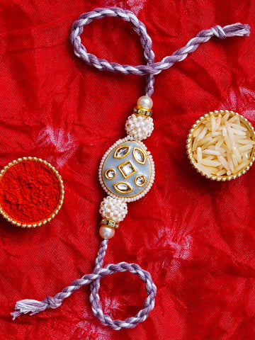 Kundan Pearl Rakhi – Free Chawal & Kumkum