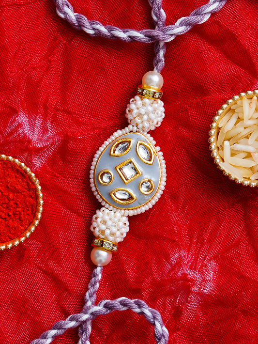 Kundan Pearl Rakhi – Free Chawal & Kumkum