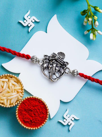 Ganesh Rakhi – Traditional Metal Rakhis – Free Chawal & Kumkum