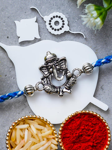 Ganesh Rakhi – Traditional Metal Rakhis – Free Chawal & Kumkum