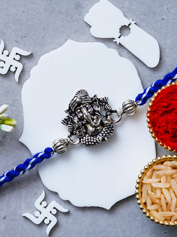 Ganesh Rakhi – Traditional Metal Rakhis – Free Chawal & Kumkum