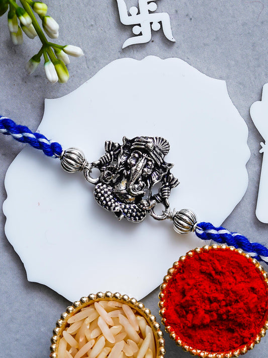 Ganesh Rakhi – Traditional Metal Rakhis – Free Chawal & Kumkum