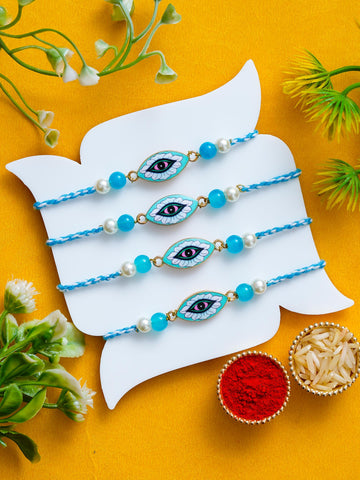 Evil Eye Rakhi Set of 4 – Protection Charm Rakhis – Free Chawal & Kumkum