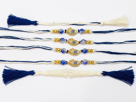 Evil Eye Blue & White Rakhi Set