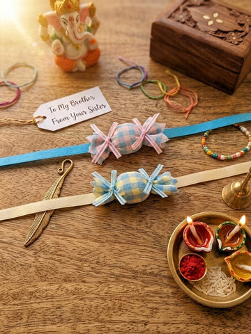 Pastel Candy Checkered Baby Rakhi Set