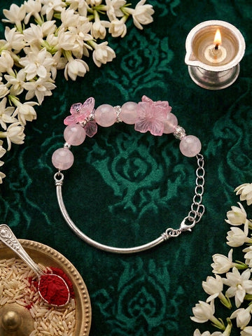Rose Quartz Floral Rakhi