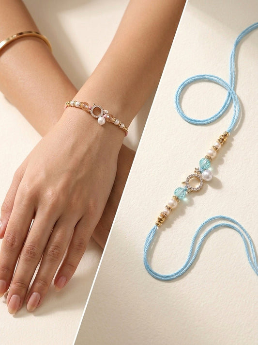 Pastel Pearl Couple Rakhi Set