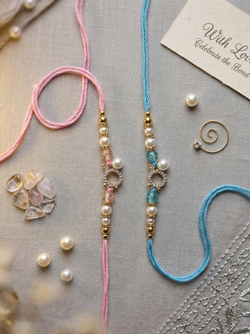 Pastel Pearl Couple Rakhi Set