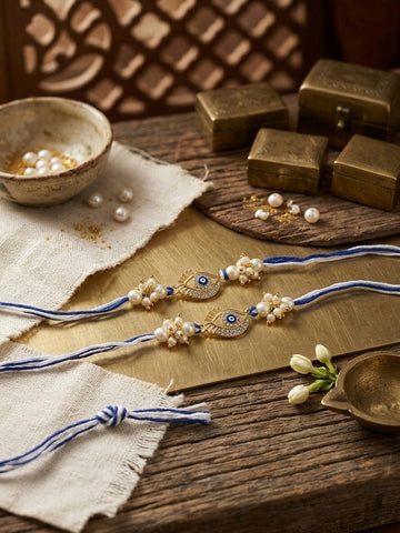 Evil Eye Pearl Rakhi Set Protective Eye Charm