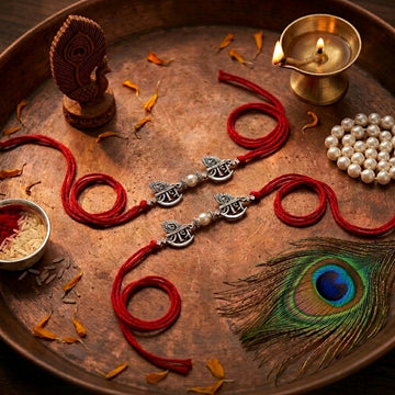 Shree Krishna Rakhi Set with Pearl Accent & Sacred Thread