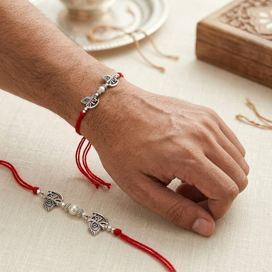 Shree Krishna Rakhi Set with Pearl Accent & Sacred Thread