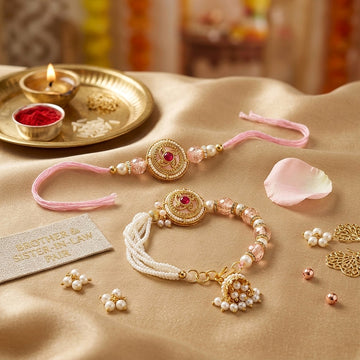 Pink Pearl Bhaiya Bhabhi Rakhi Set with Traditional Jhumki