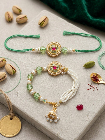 Mint Green Bhaiya Bhabhi Rakhi Set