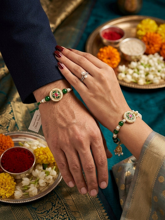 Emerald Green Bhaiya Bhabhi Rakhi Set