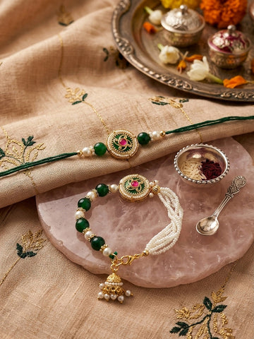 Emerald Green Bhaiya Bhabhi Rakhi Set